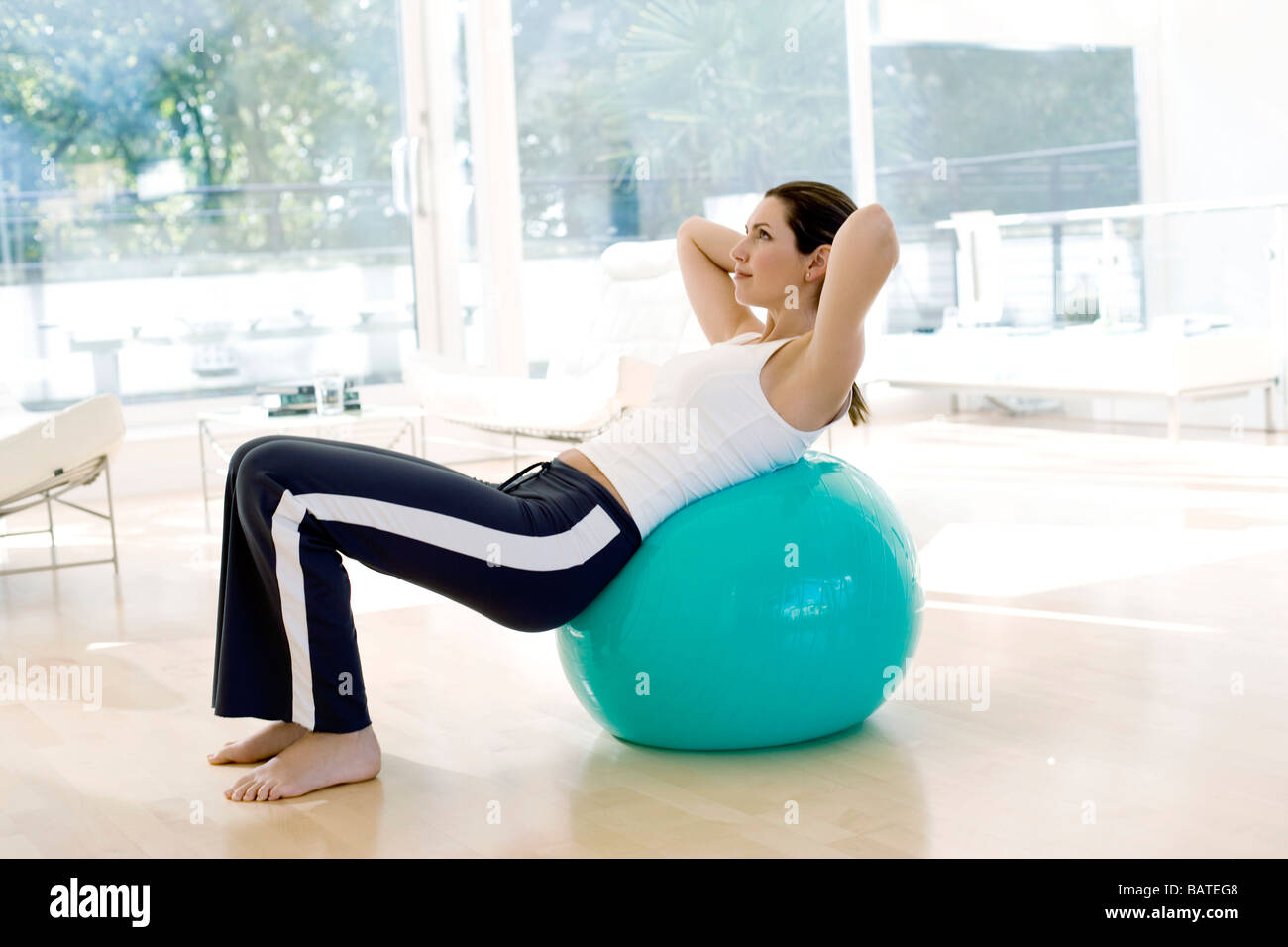 Woman using exercise ball. These balls are used when exercising because