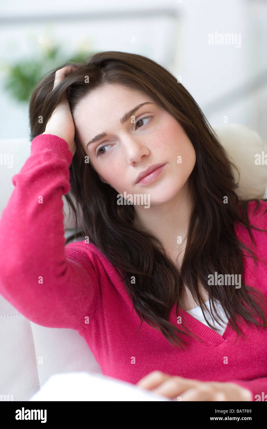 Head in hands woman sad black white hi-res stock photography and images ...