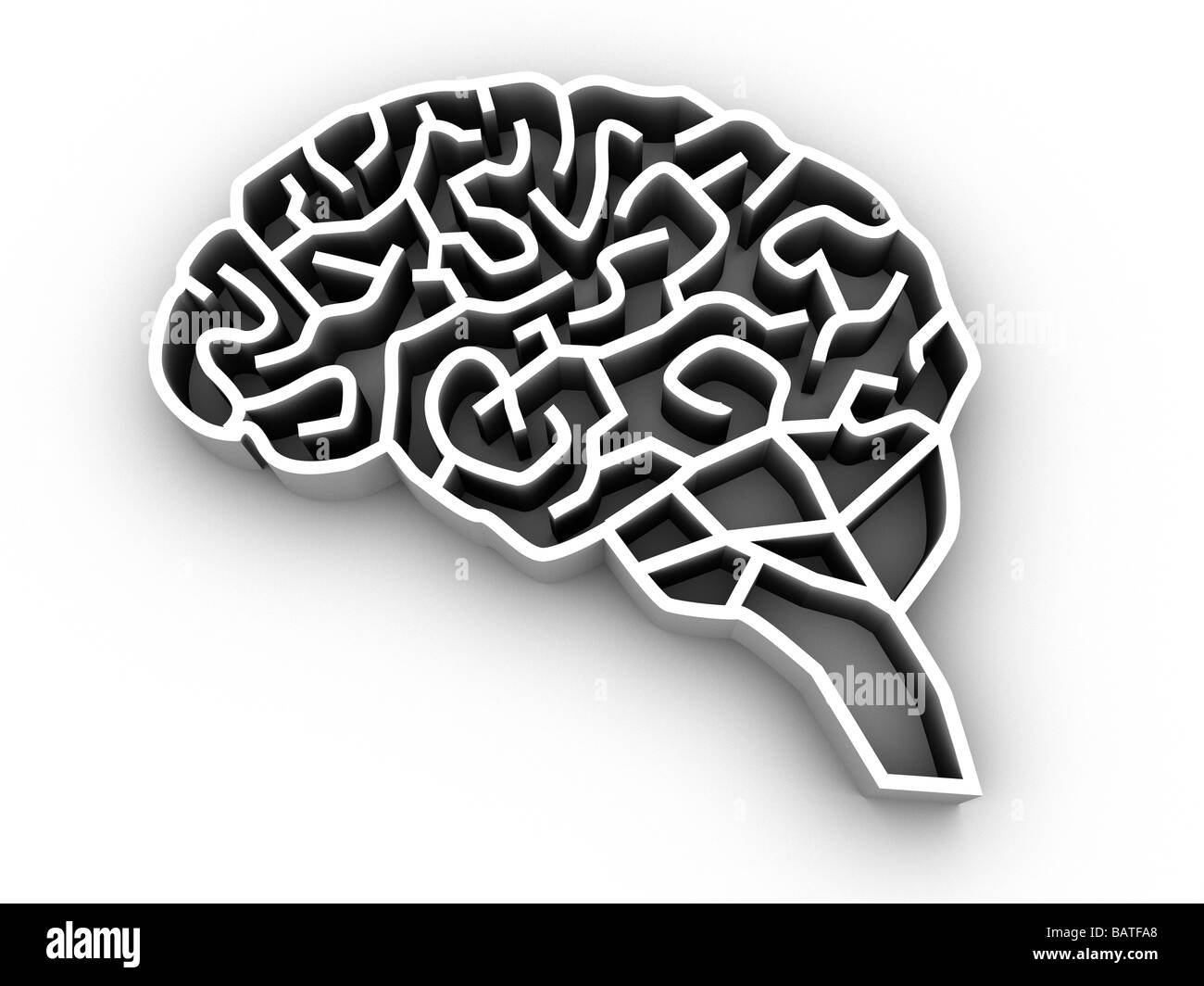 Brain complexity. Conceptual computer artwork of abrain represented as a complex maze. Stock Photo