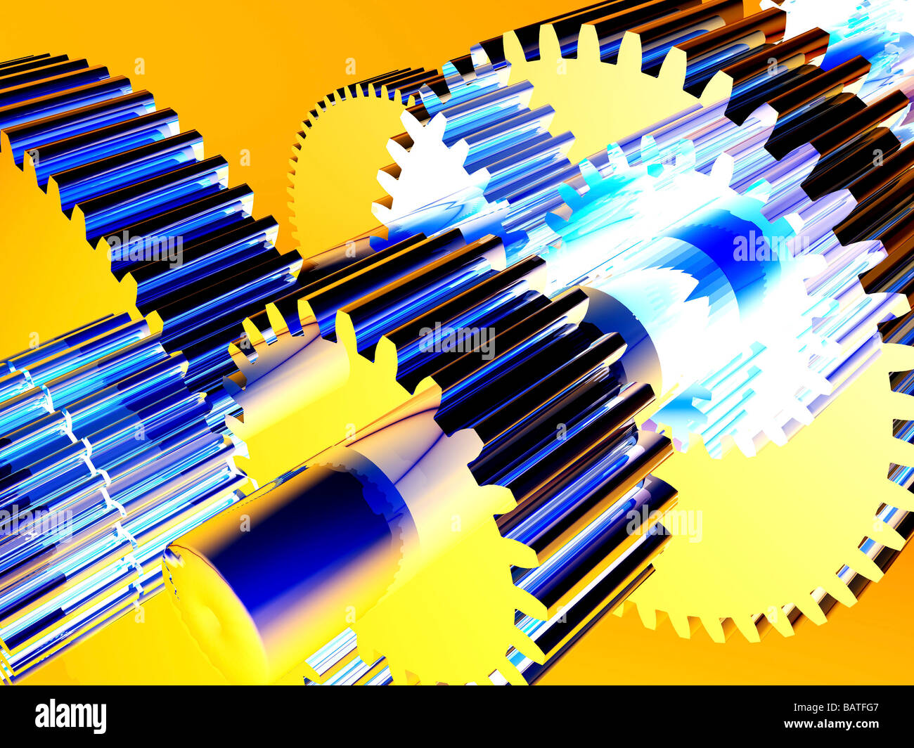 Open Machine Rotating Gears Gear wheels, computer artwork. Gear wheels, orcogs, transmit rotational ...