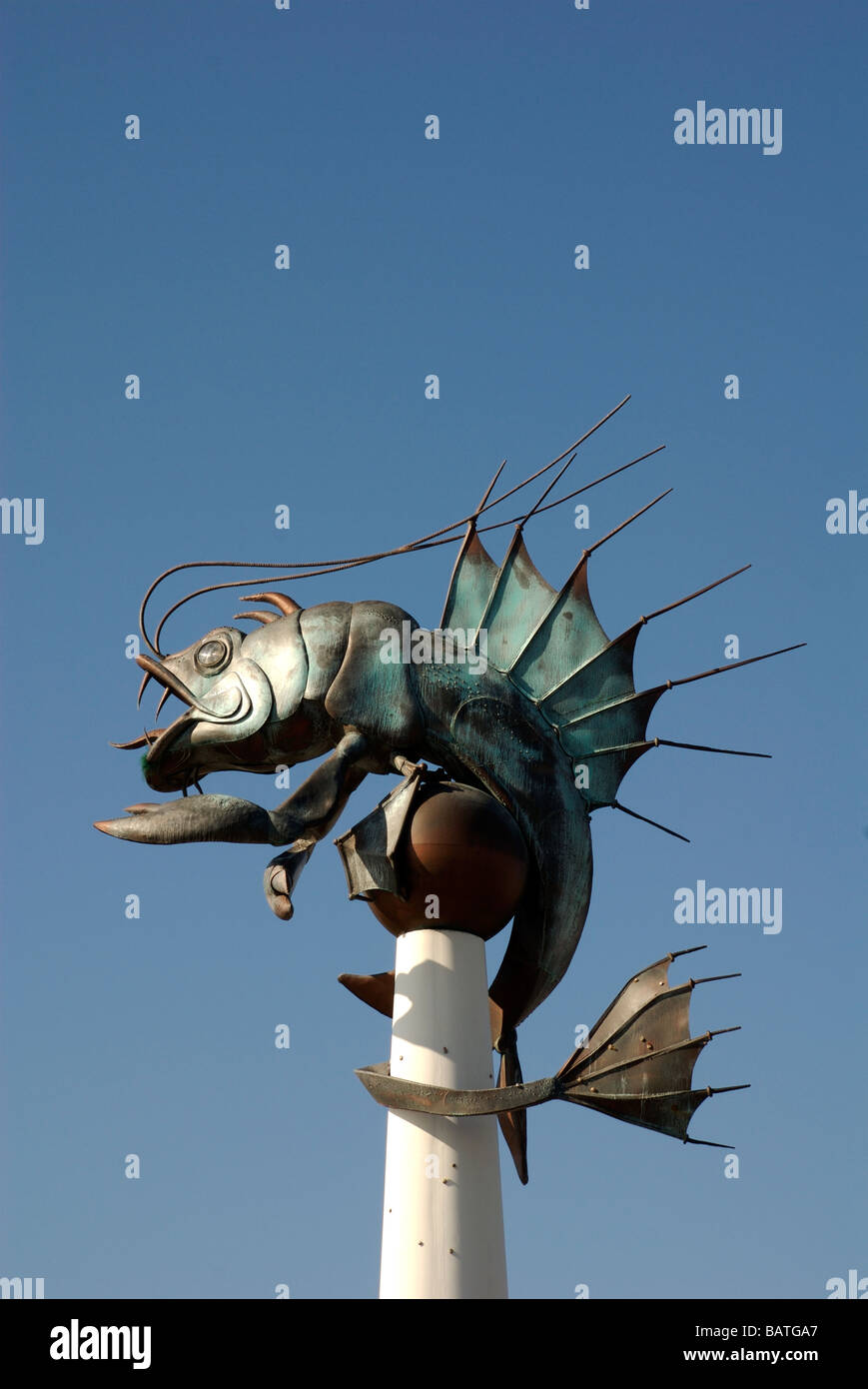 Sea creature metal sculpture, Barbican, Plymouth, Devon, UK Stock Photo