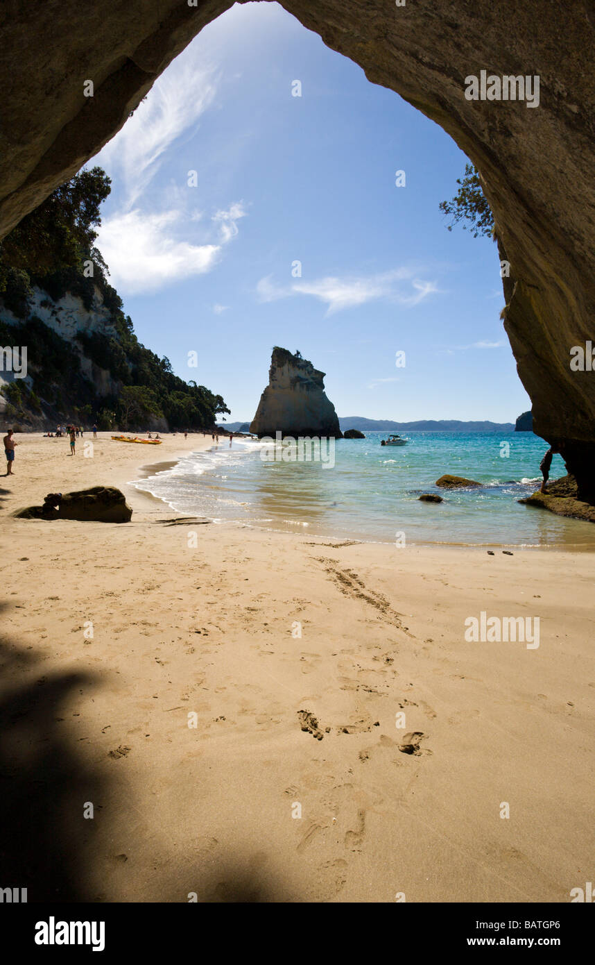 Inside Cathedral Cove North Island New Zealand Stock Photo