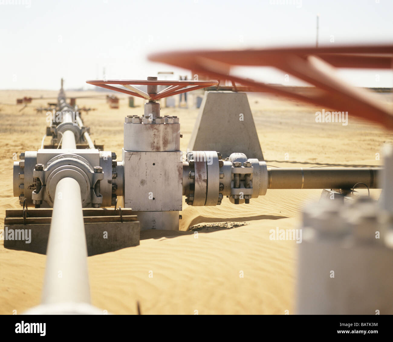 Gas well valve in a gas pipeline. Photographedin the United Arab Emirates. Stock Photo