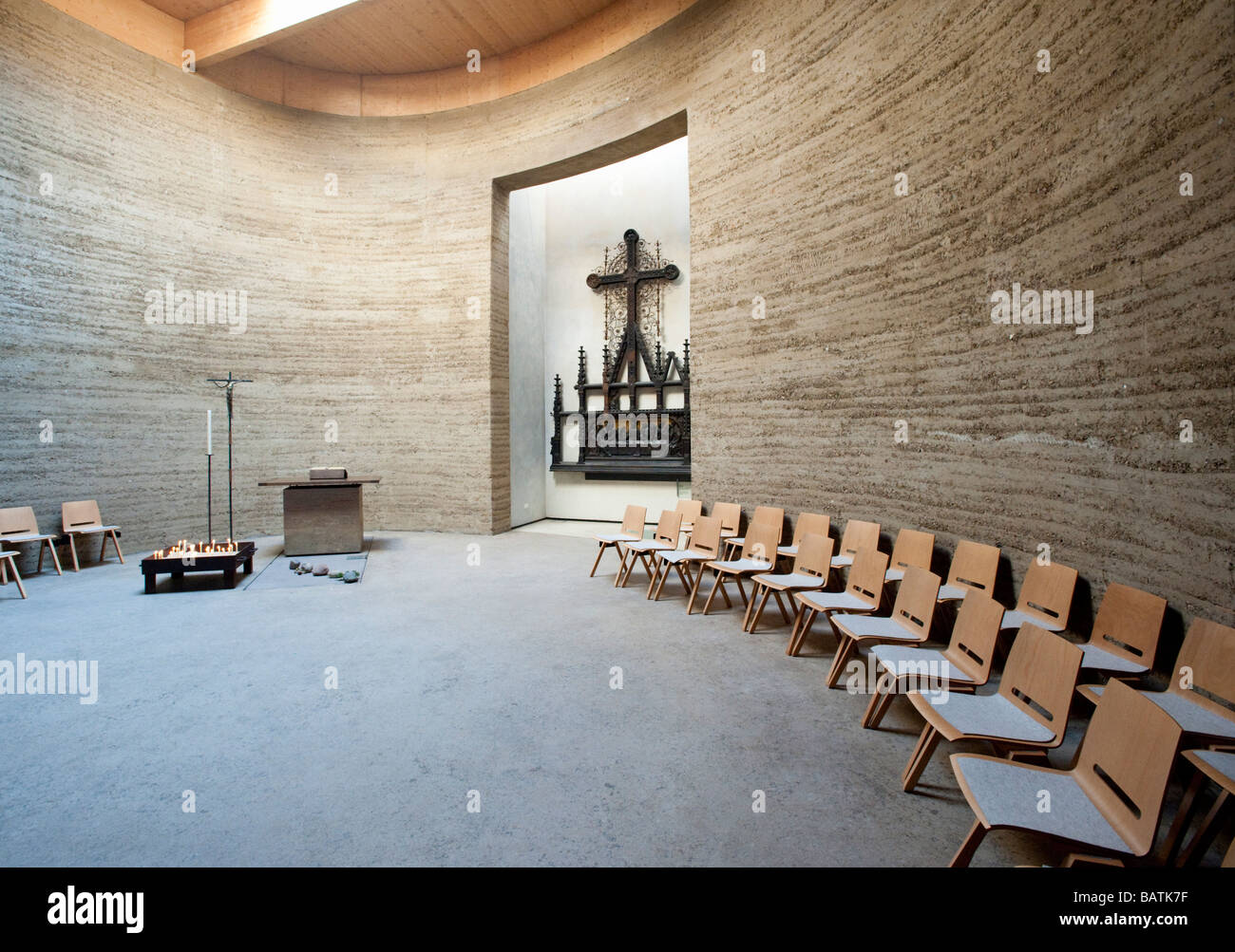 Interior of new Chapel of Reconciliation near former Berlin Wall in Bernauer Strasse Berlin Stock Photo