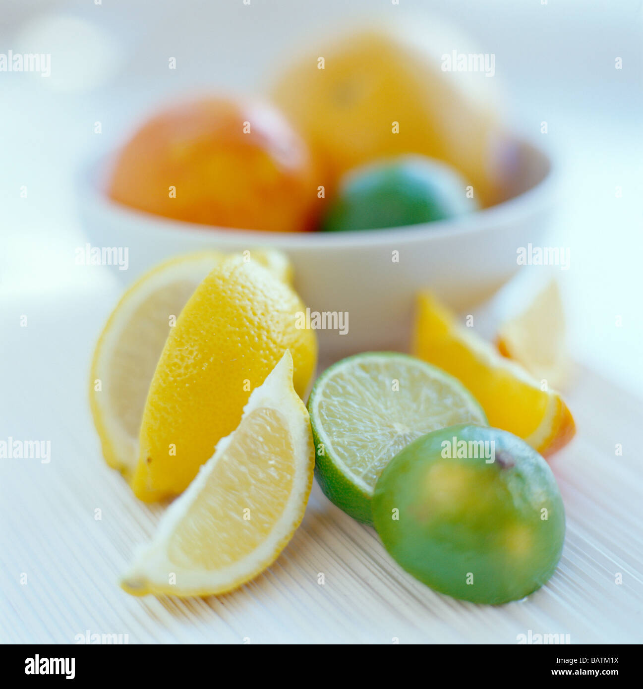 Assorted citrus fruits, including lemons, limes, an orange and a