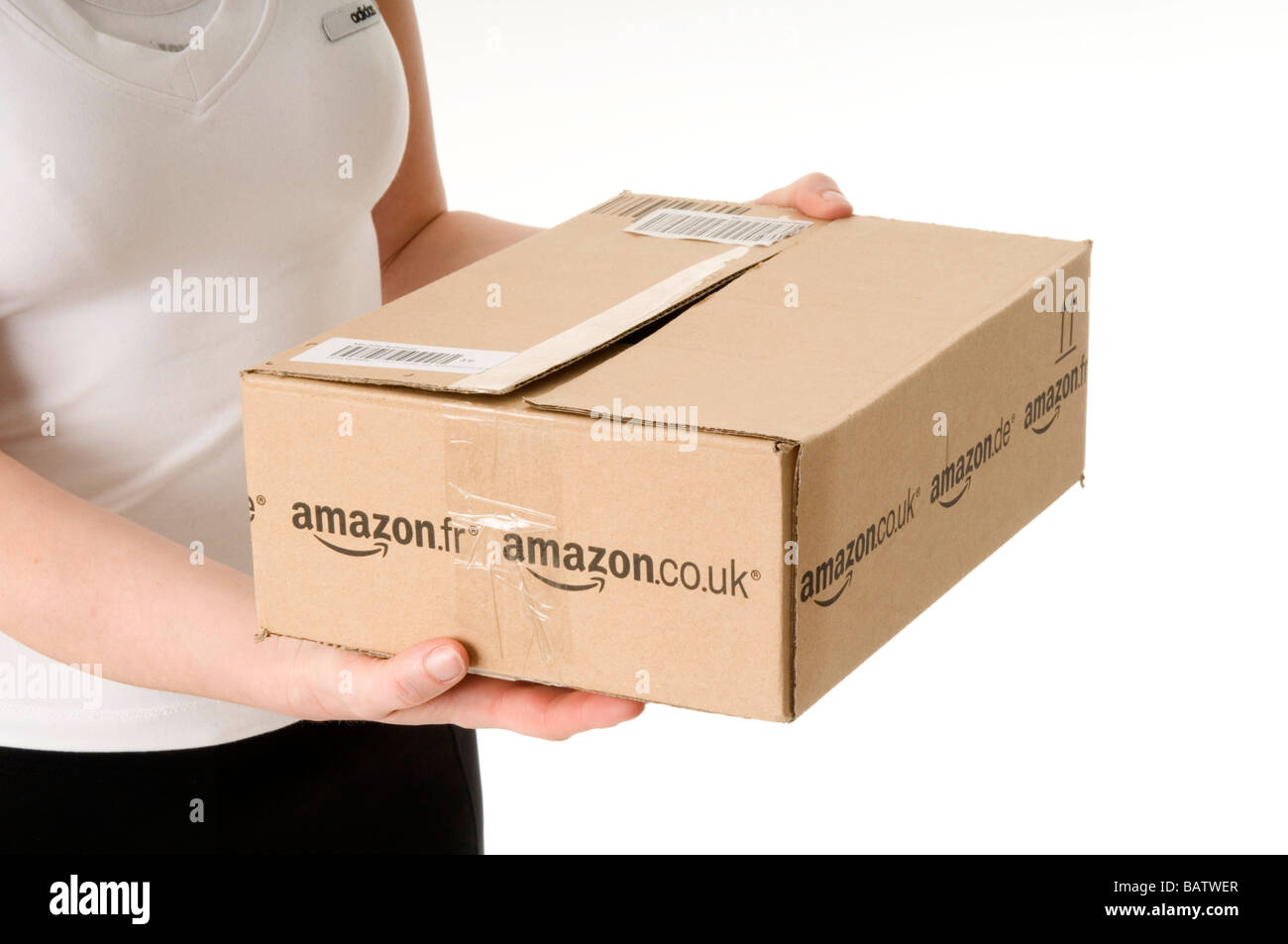 amazon online on line book retailer shop store books bookshop bookstore mail order shipping box boxes package packages parcel pa Stock Photo
