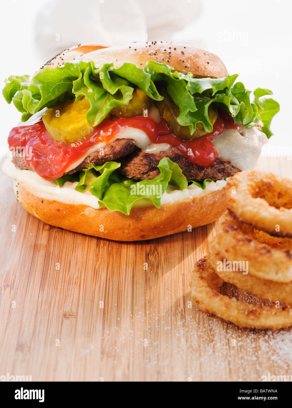 Studio shot of hamburger Stock Photo