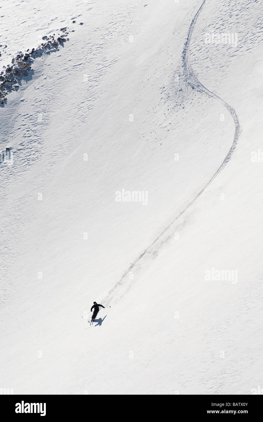 USA, Colorado, Aspen Snowmass, Skier skiing on snow Stock Photo