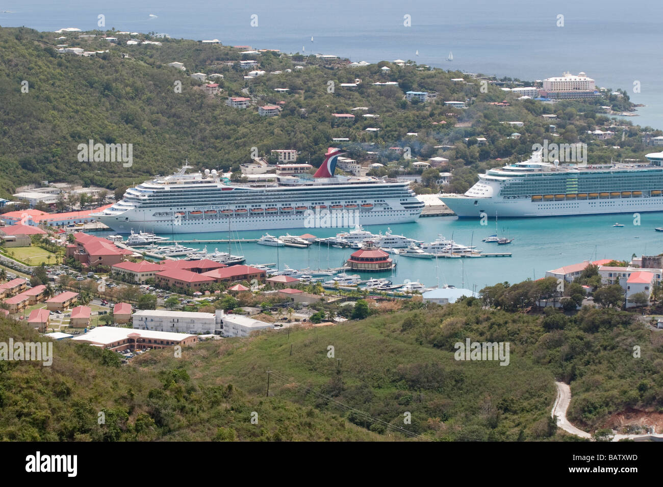 Cruise Ships in Charlotte Amalie Harbor Stock Photo