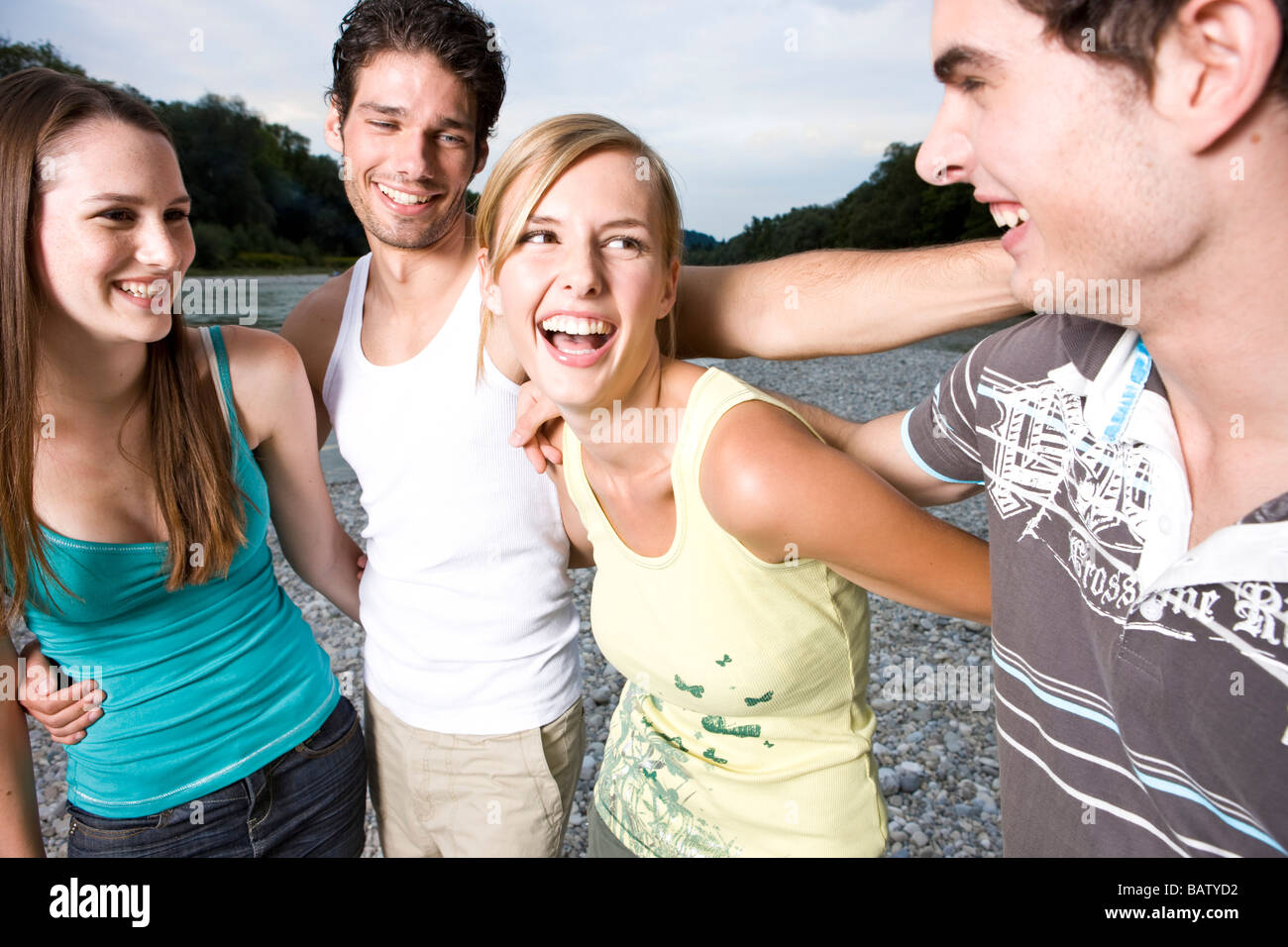 Four friends by river hi-res stock photography and images - Alamy