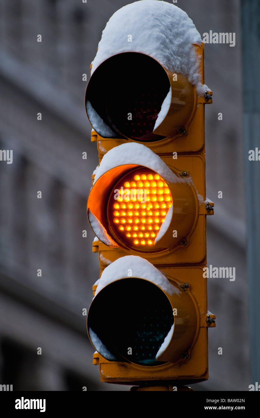 USA, New York, New York City, close-up of traffic light Stock Photo