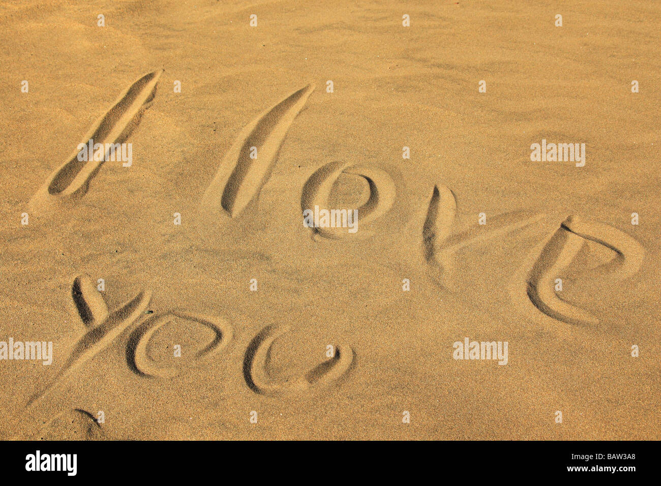 I love you written in the sand on the beach Canarian Islands Spain Europe Stock Photo