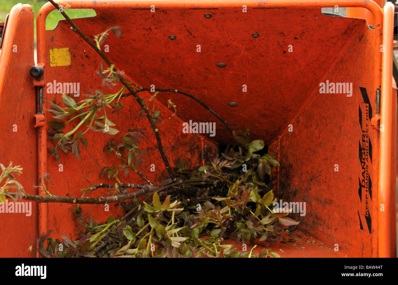 Wood chipper in action Stock Photo Alamy