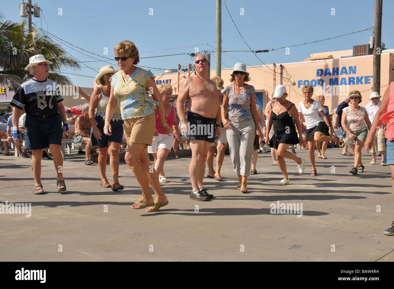 Senior citizen practicing line dancing in Florida. Stock Photo