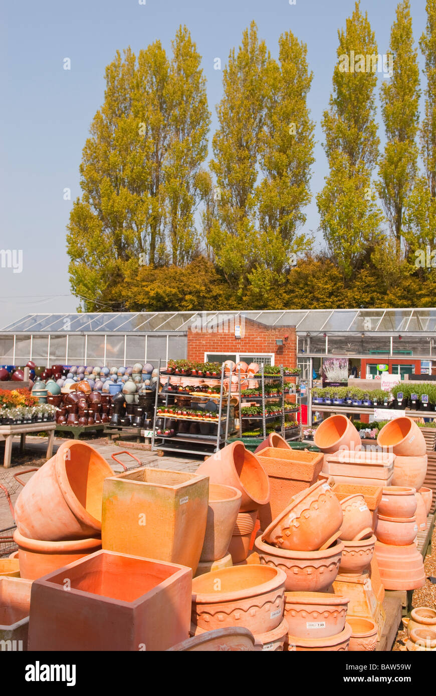 Flowerpots for sale at a Uk garden centre also selling plants and