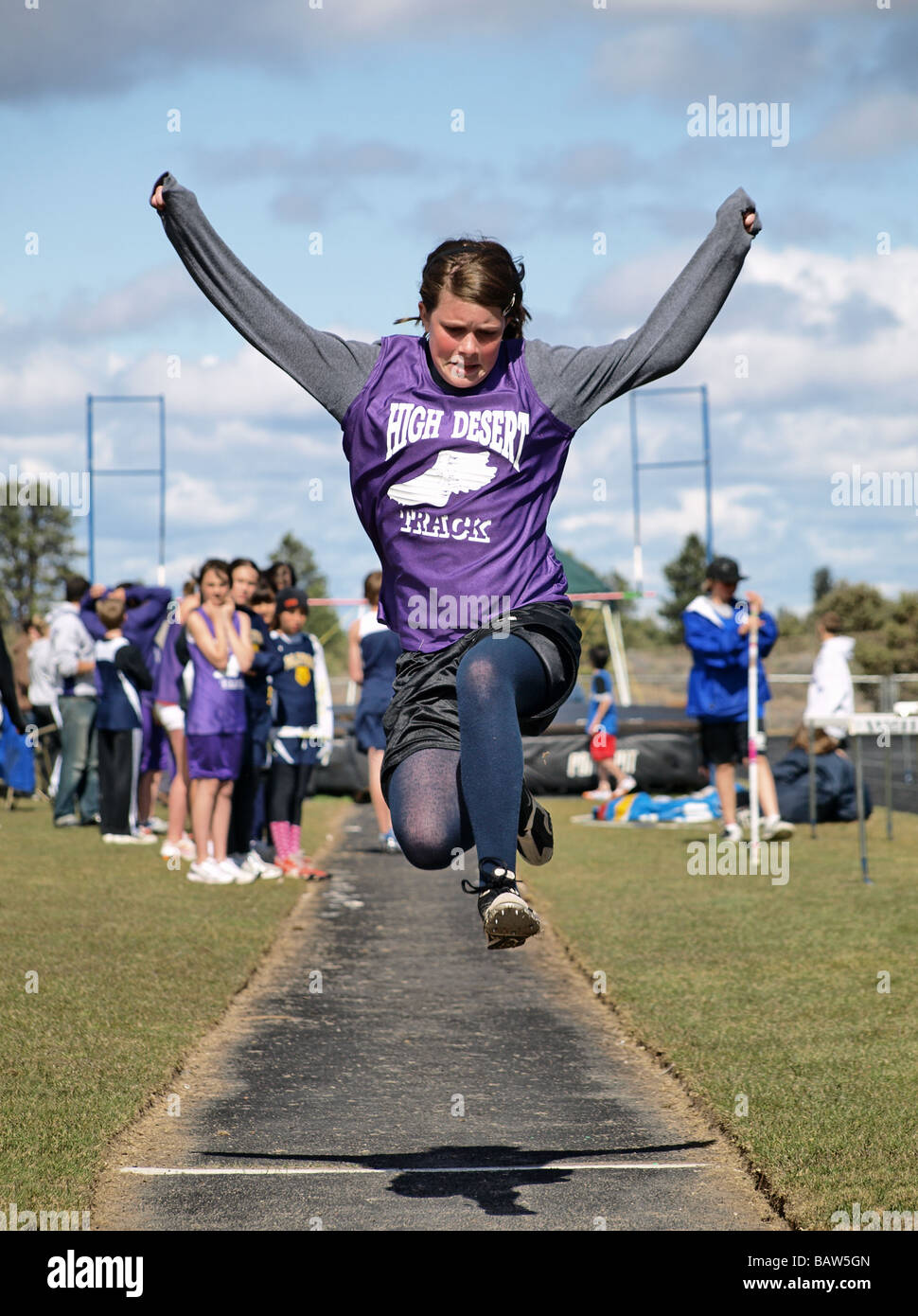 A middle school girl s long jump at a track and field meet in Bend