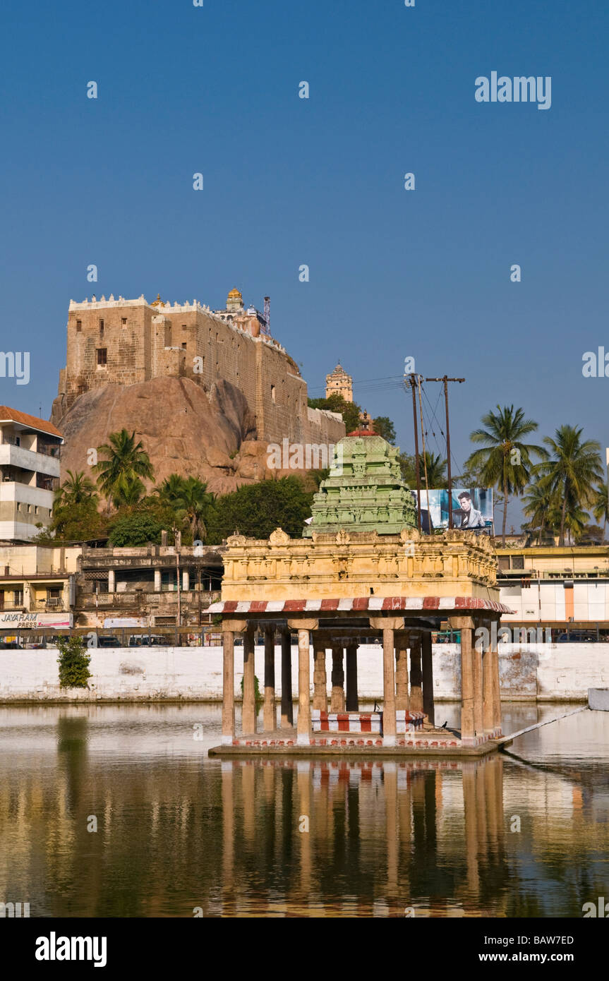 Rock Fort Temple and Teppakulam Tank Trichy Tamil Nadu India Stock