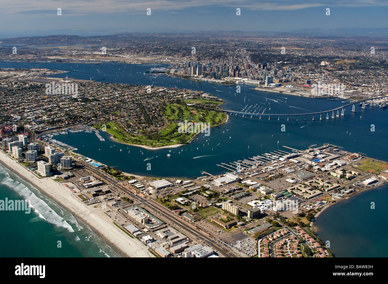 An aerial view of San Diego Bay Stock Photo