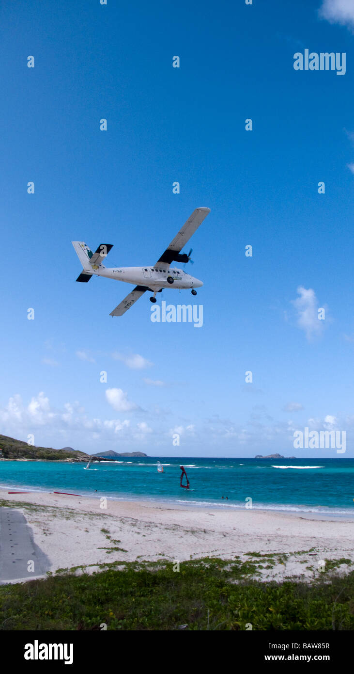 Light aircraft commuter plane takes off from St Barts airport Stock Photo
