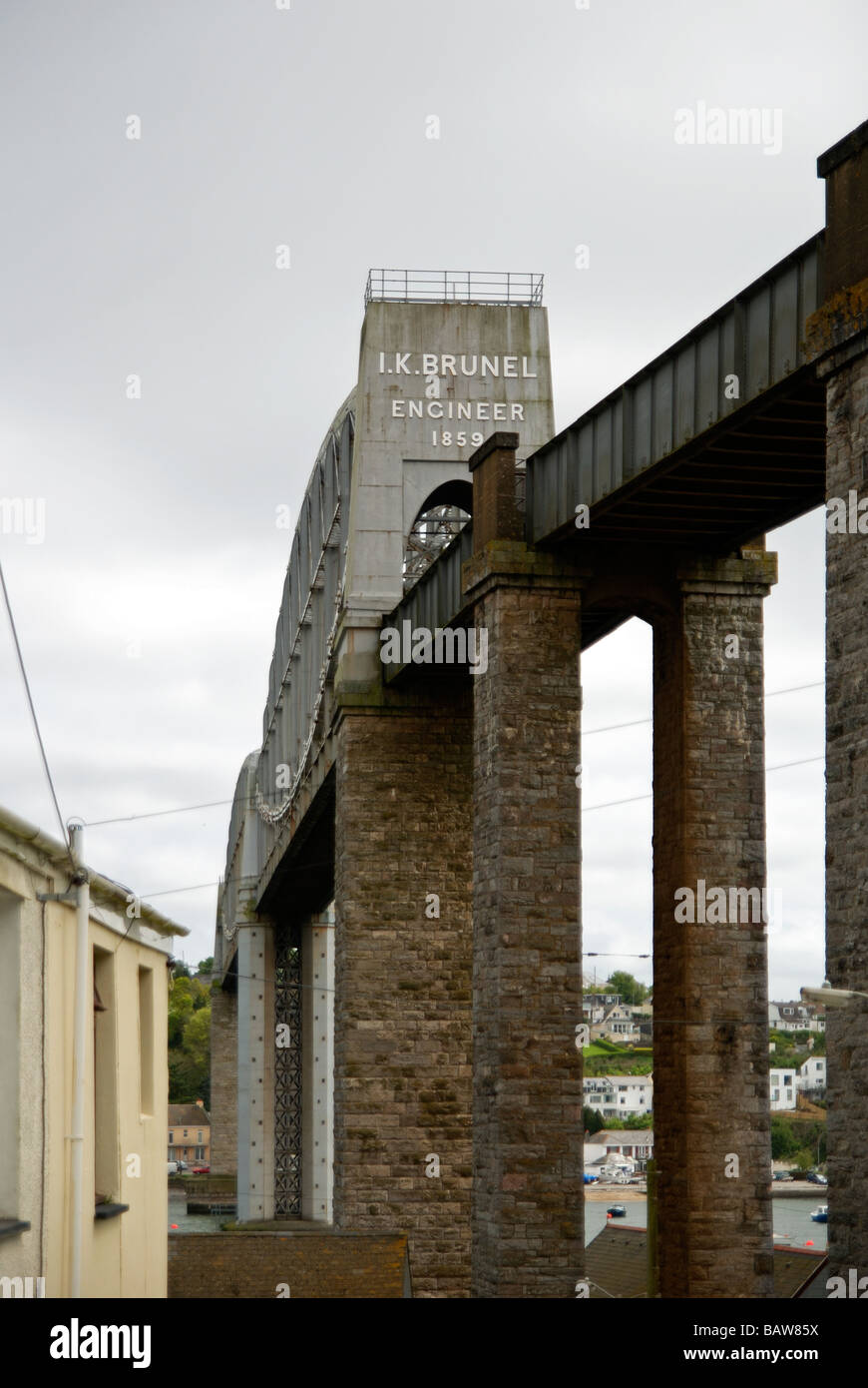 the tamar bridge that spans between cornwall and devon, viewed from the saltash side of the river tamar Stock Photo