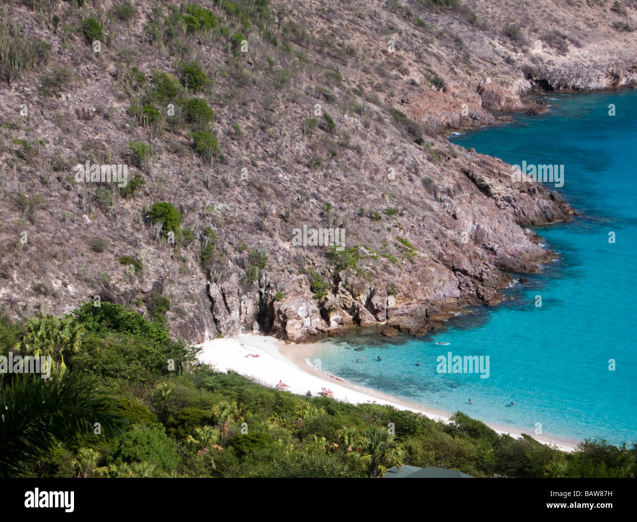 Secluded white sand beach St Barts Stock Photo