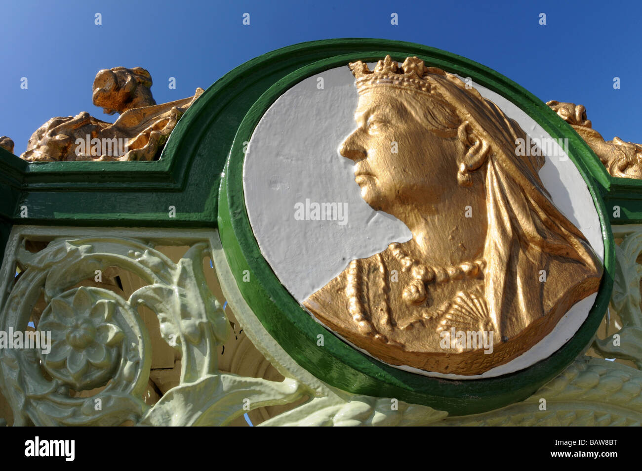 Detail of Drinking Fountain showing Queen Victoria, Hoylake Promenade, Wirral. Stock Photo