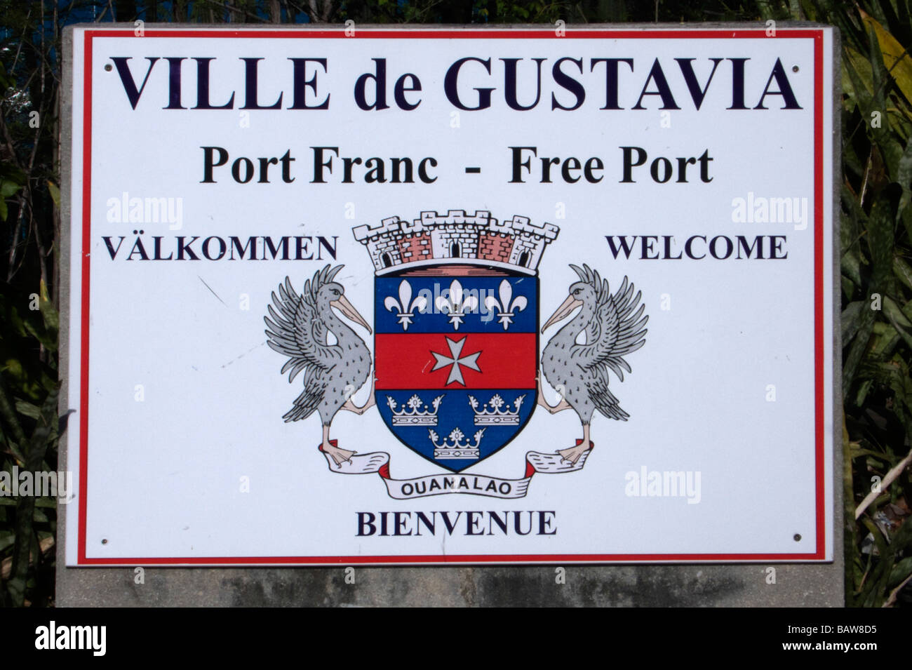 Sign for free port town of Gustavia St Barts Stock Photo