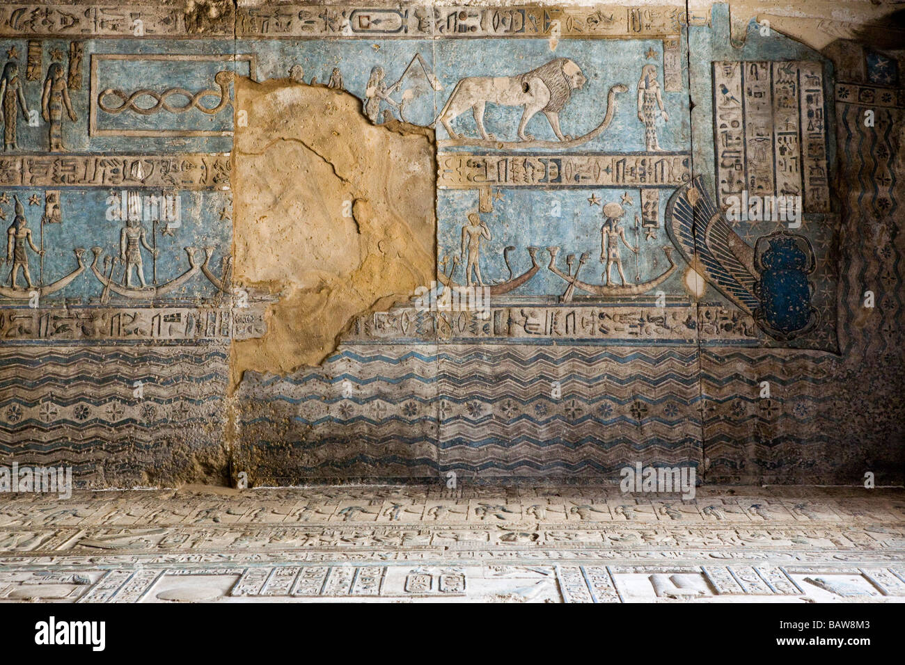 Newly cleaned and restored ceiling in the Vestibule at Dendera Temple, Nile Valley, Egypt, North Africa Stock Photo