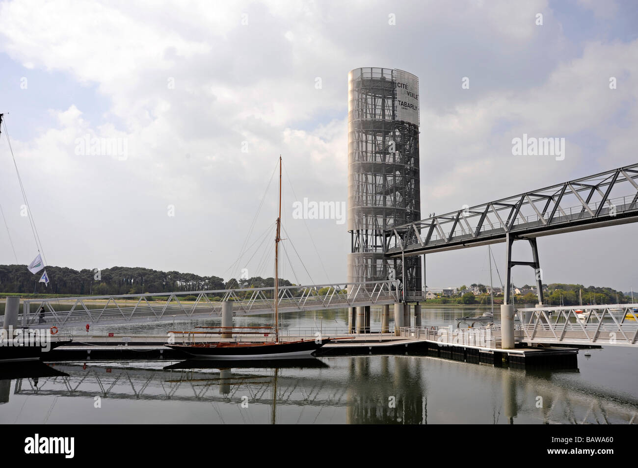 Tower of Cite de la voile Eric Tabarly sail city Lorient harbour Morbihan Brittany France Stock Tower of Cite de la voile Eric Tabarly sail city Lorient harbour Morbihan Brittany France Stock