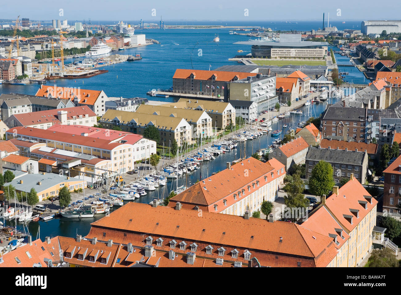 Copenhagen, Denmark; Aerial cityscape and harbour Stock Photo - Alamy