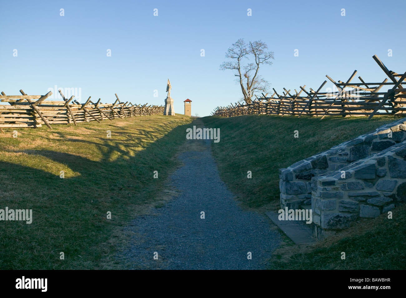 Sunken road aka bloody lane where 5000 Confederate troops died in four hours during the battle of Antietam Sharpsburg Maryland Stock Photo