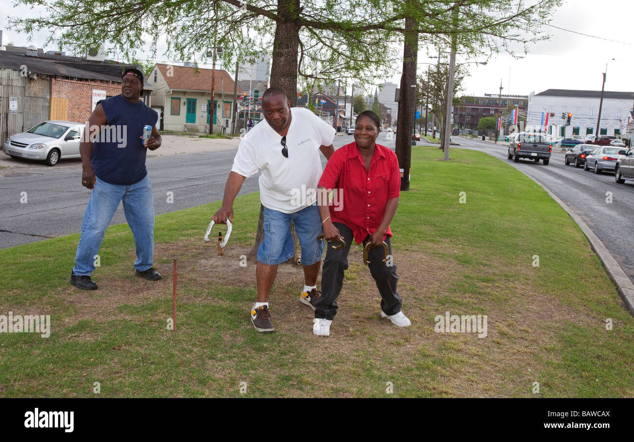 Man and Woman Play Horseshoes Stock Photo Alamy
