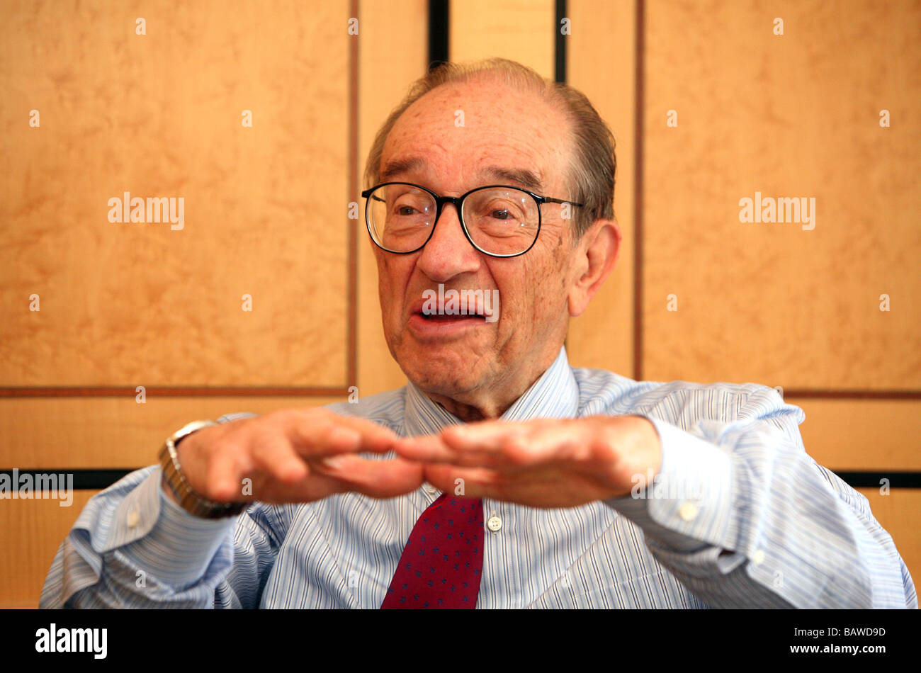 Alan Greenspan in his office in Washigton DC Stock Photo