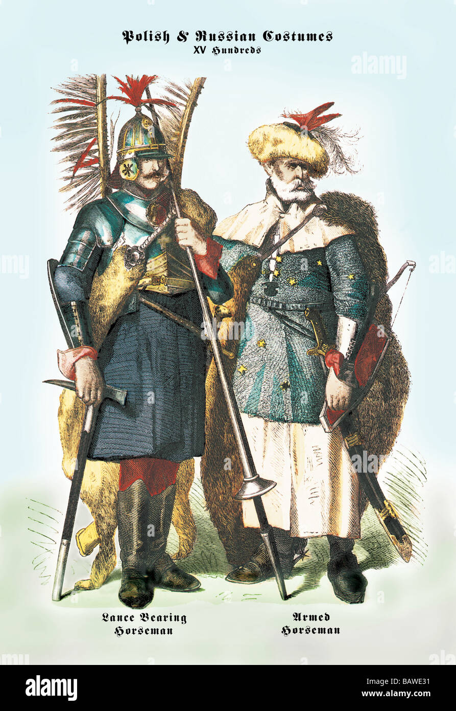 Polish and Russian Costumes: Lance Bearing and Armed Horsemen Stock ...