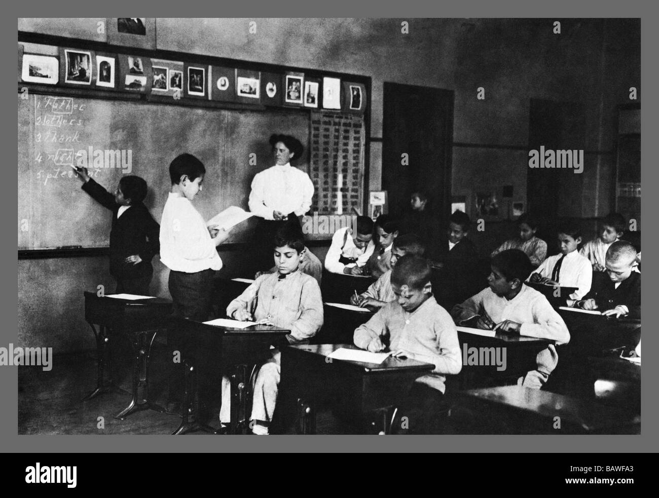 Students and Teacher in Public School Classroom Stock Photo