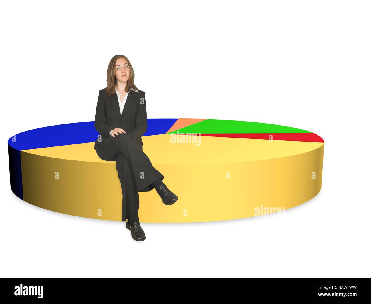 business woman on pie chart - isolated Stock Photo
