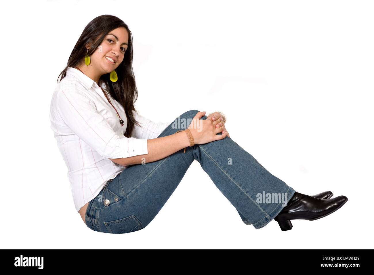 female portrait - sitting on the floor Stock Photo - Alamy
