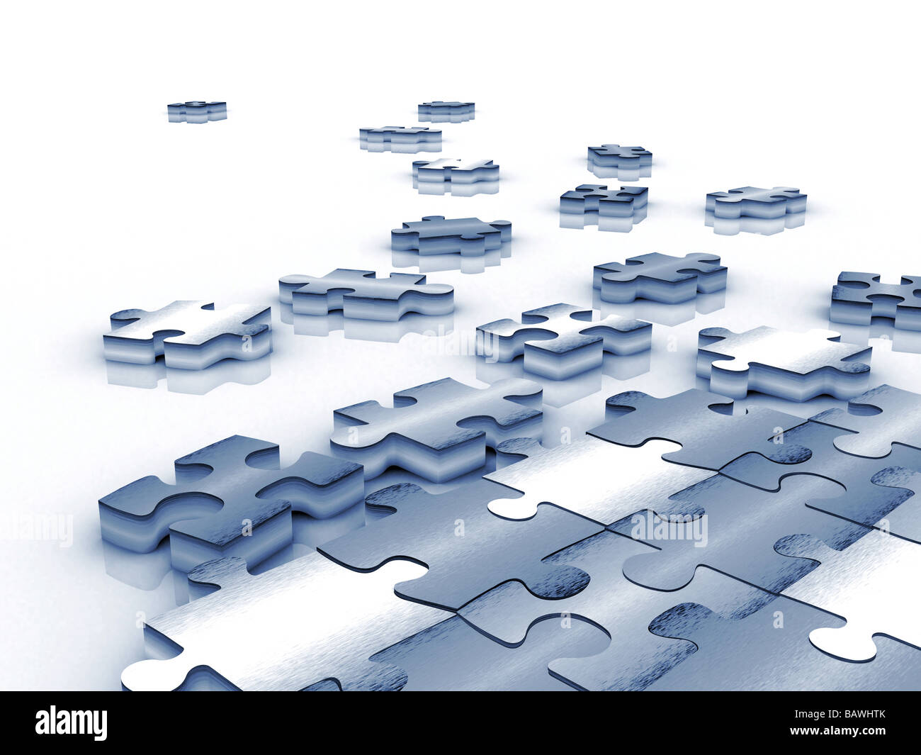 blue tinted unfinished puzzle - 3d render Stock Photo - Alamy