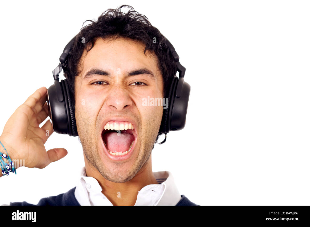funky guy listening to music Stock Photo