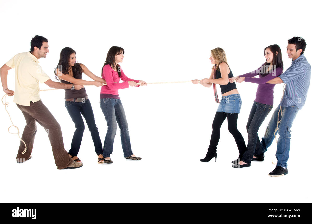 Friends pulling a rope Stock Photo Alamy