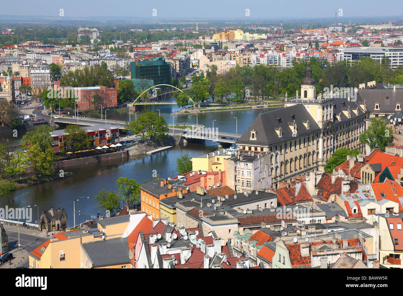 Aerial view on the Old University city center centre and Odra river Wroclaw Poland Stock Photo