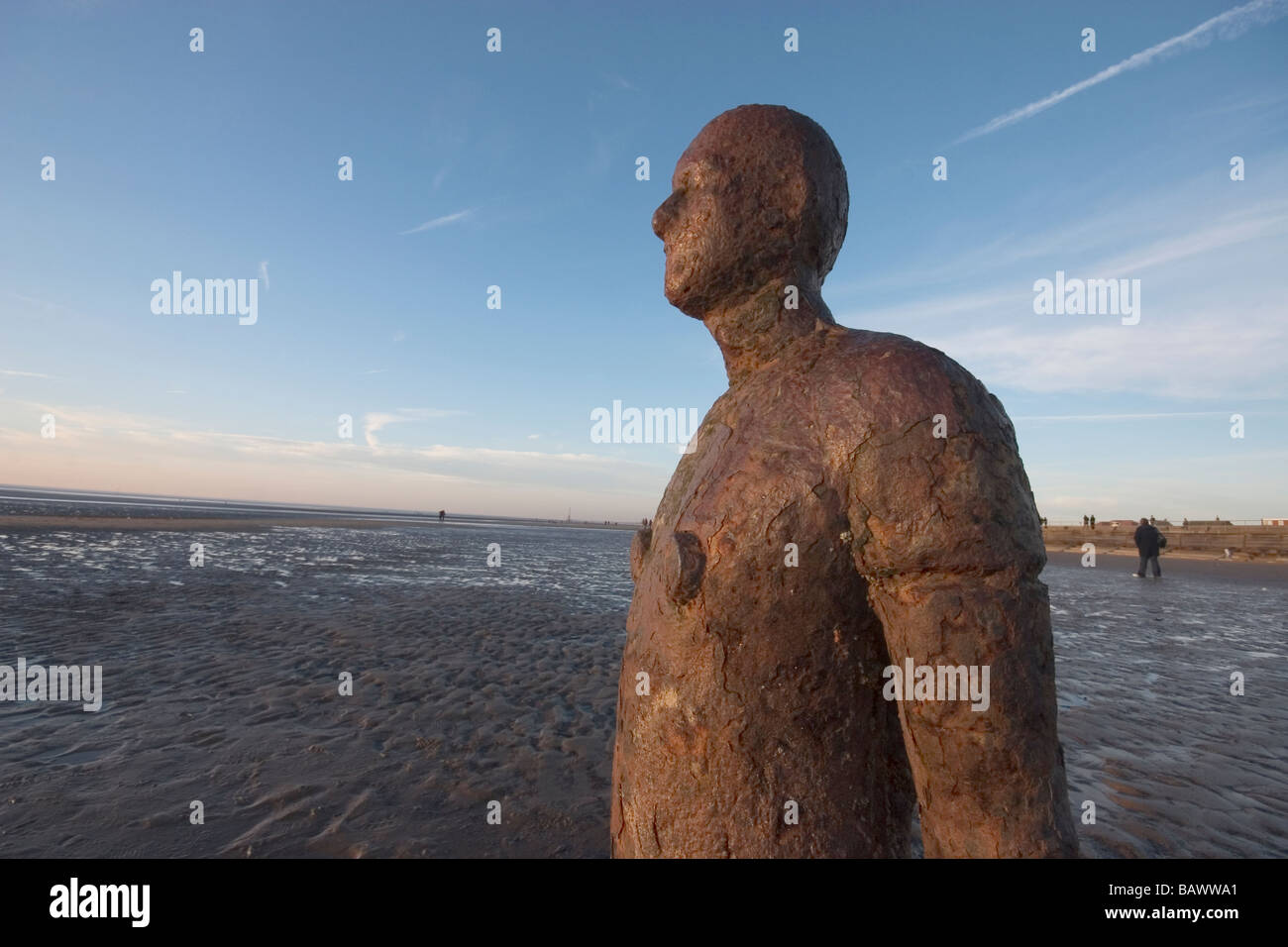 British artist Anthony Gormley's 'Another Place' sculptures at Crosby