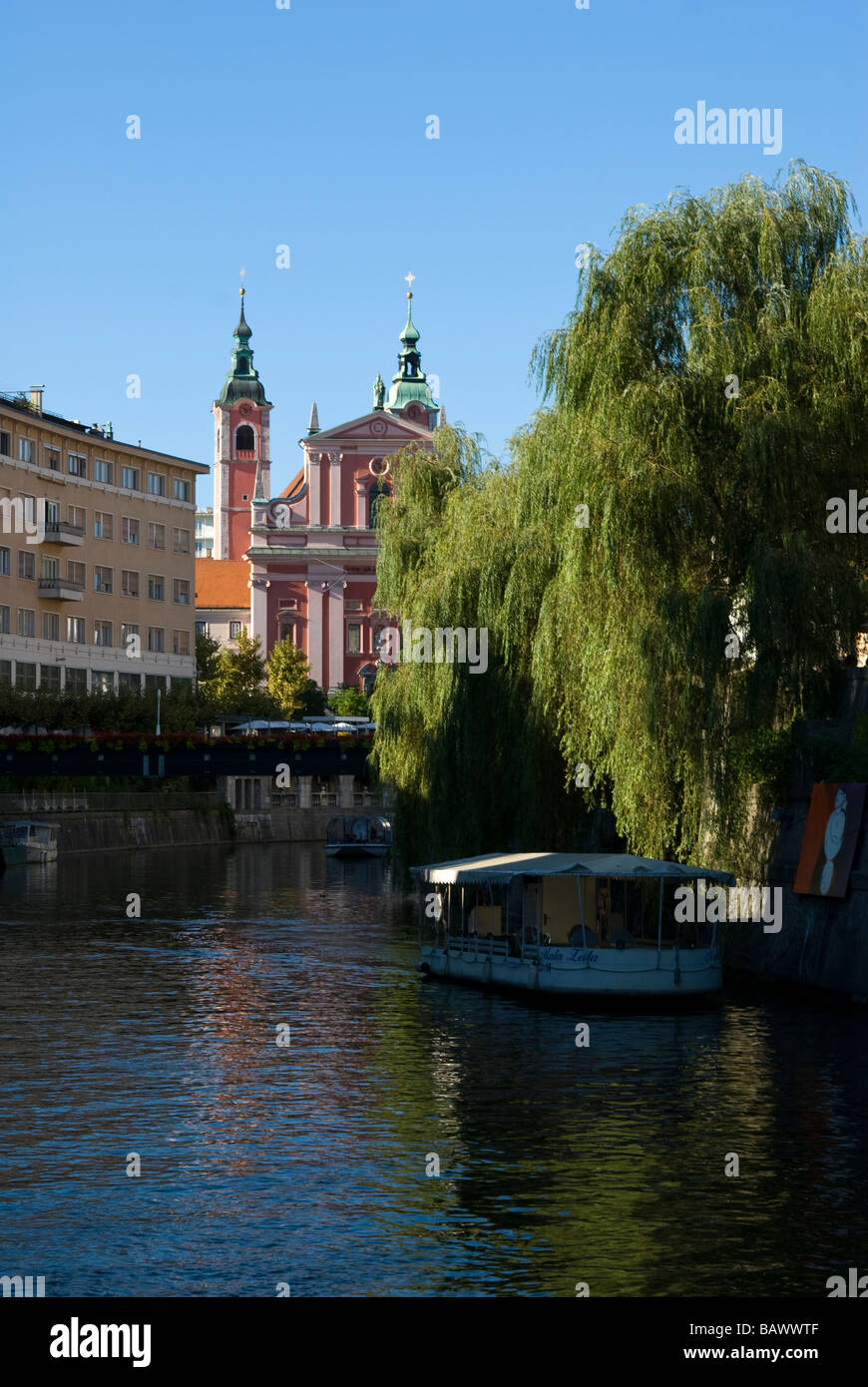 Various Architectural Styles Along the Ljubljanica River Stock Photo