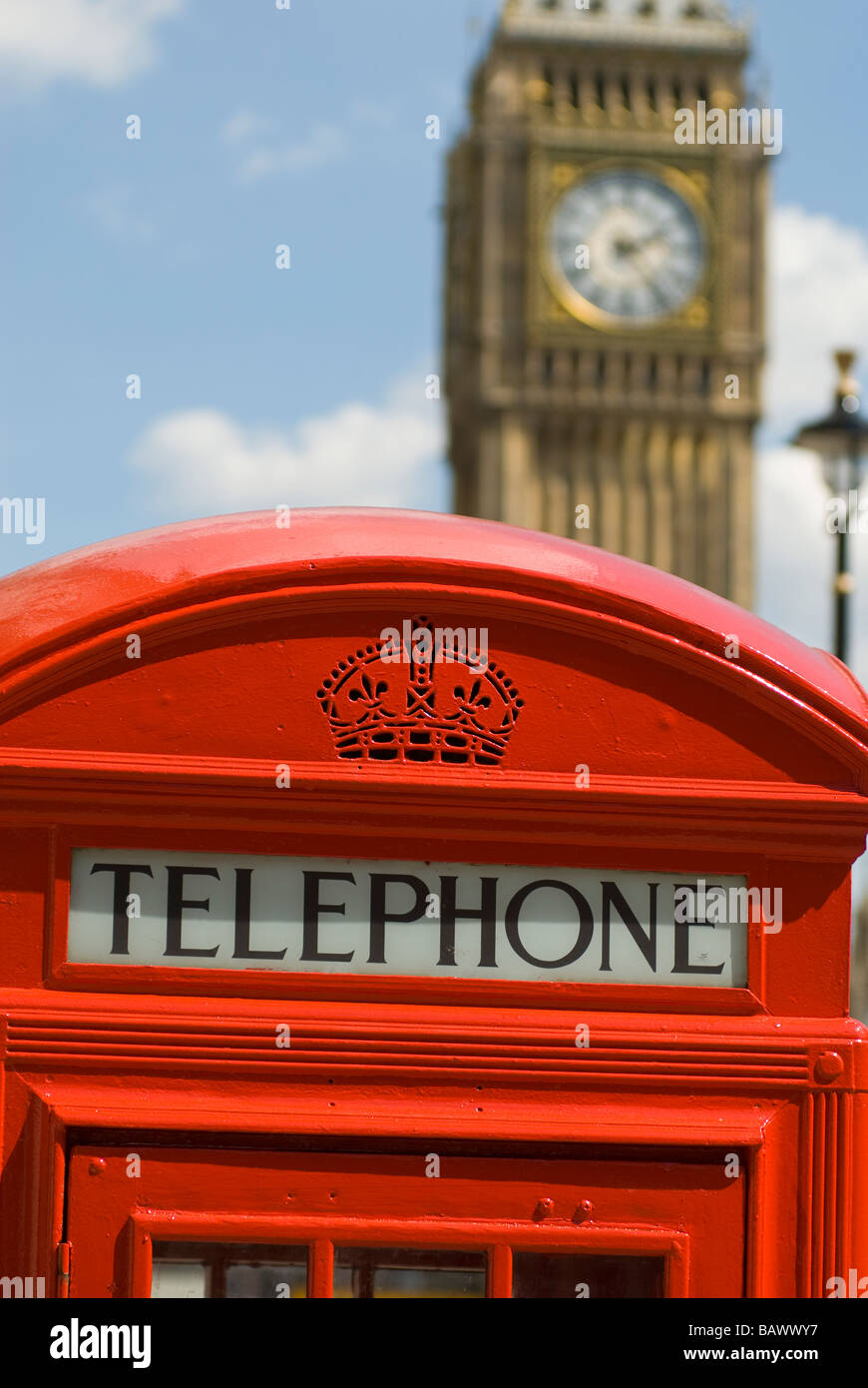 Telephone Box & Big Ben, London, England Stock Photo