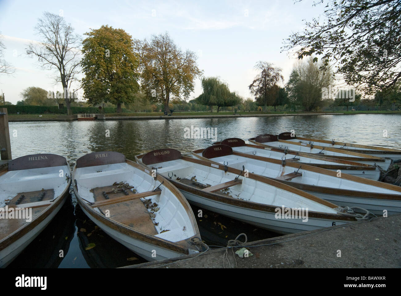 Rowing Boats on River Avon Below Holy Trinity Church Stock Photo