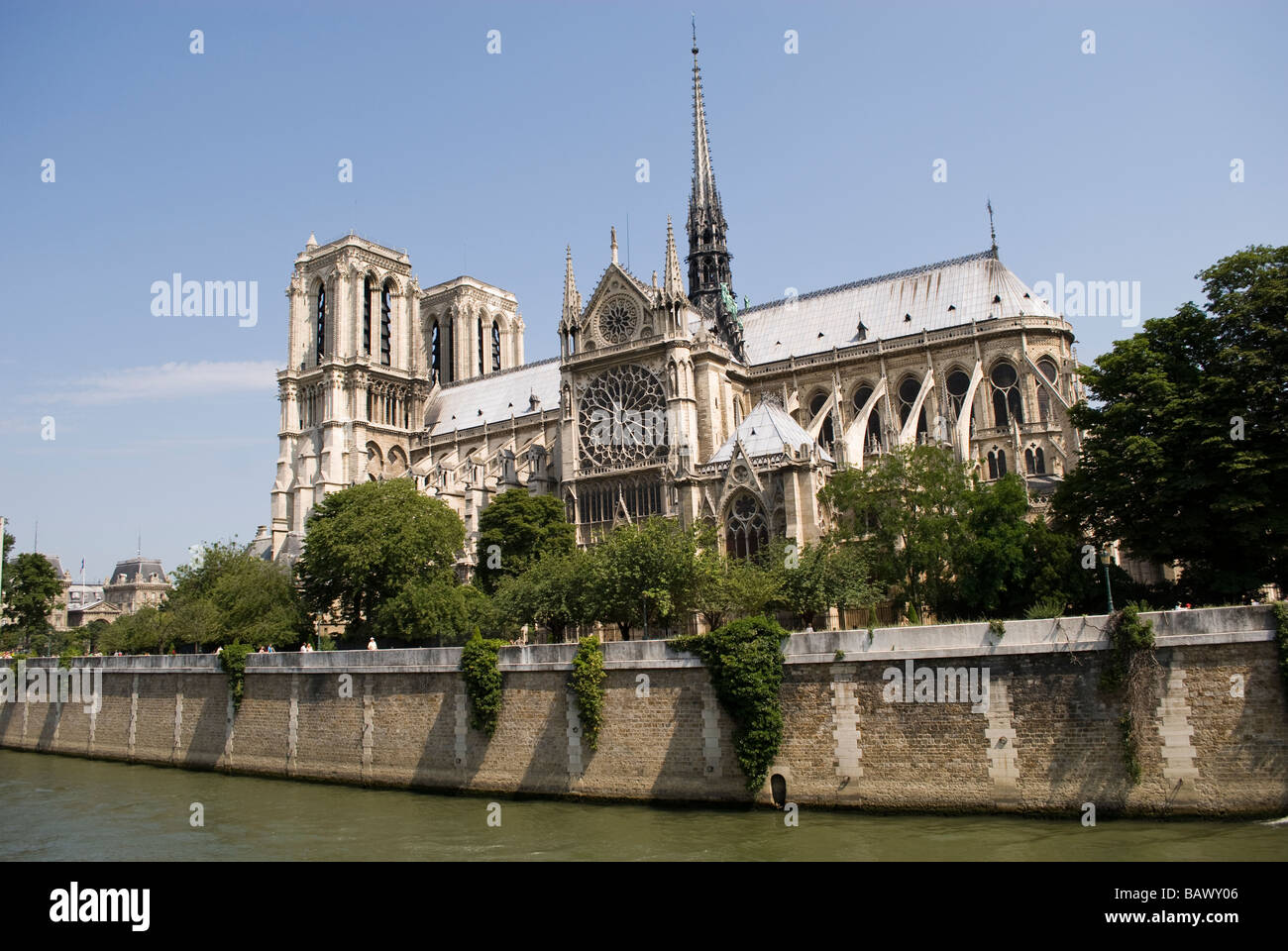 Notre Dame Cathedral and Seine River, Paris, France Stock Photo