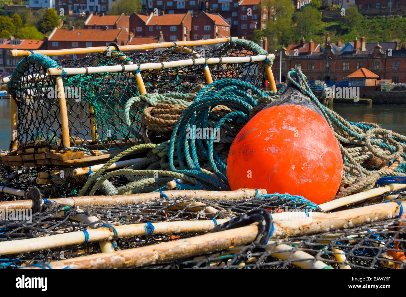 Crab and Lobster pots Close up on the quayside Whitby North Yorkshire