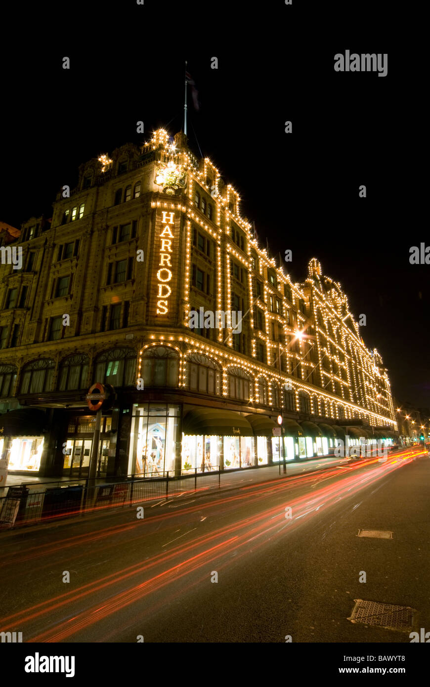 Harrods Department Store in London at Night Stock Photo Alamy