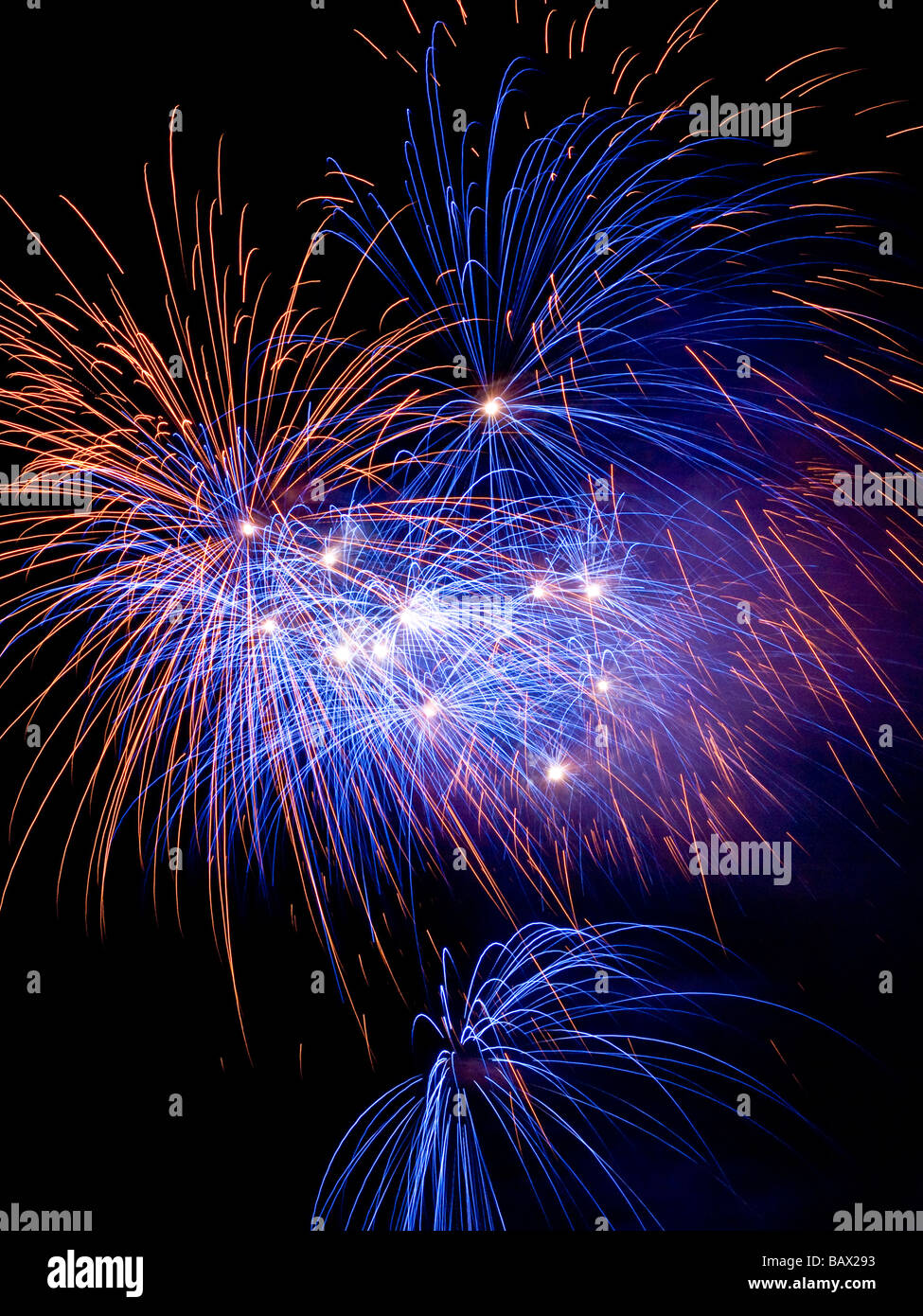 Colorful fireworks display over black sky Stock Photo