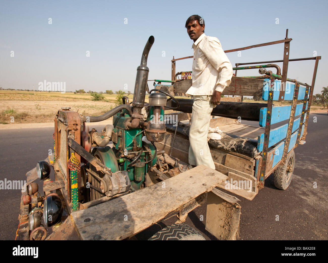Man With Home Made Car Rajasthan India Stock Photo